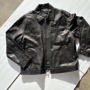 American Classics Men's Large Black Leather Jacket Removeable Lining Bomber